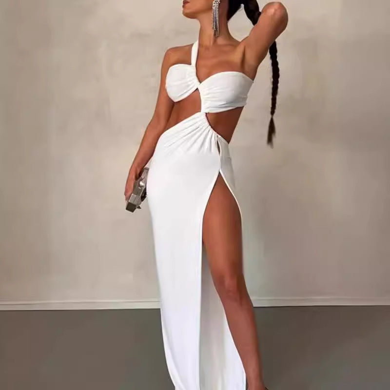 Damen Maxikleid Asymmetrisch Elegantes Drapieren