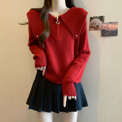 Damen Strickpullover Dekorativer Kragen Reißverschluss Norvielle