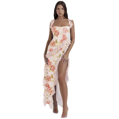 Damen Asymmetrisches Kleid mit Rüschendetails und floralem Muster