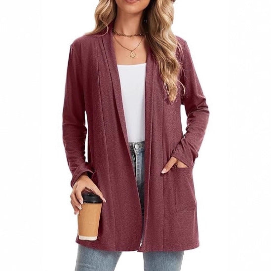 Damen Langarm-Cardigan Offene Front Taschen Norvielle