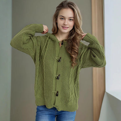 Damen Grobstrick Cardigan mit Zopfmuster