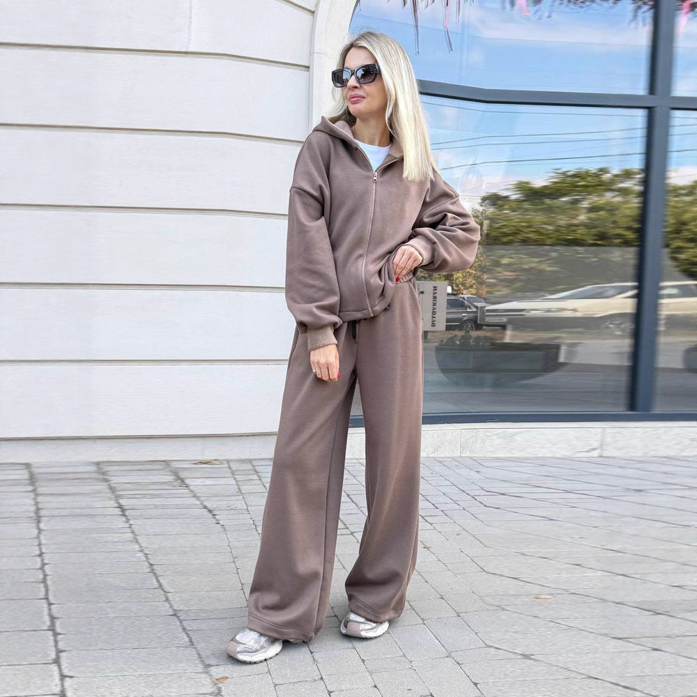 Damen Sportliches Lounge-Set Hoodie Weites Design Beige - Norvielle