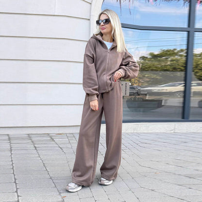 Damen Sportliches Lounge-Set Hoodie Weites Design Beige - Norvielle