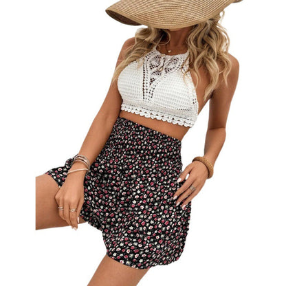 Damen Sommerkleid Kurz Floralmuster Elastischer Bund Norvielle