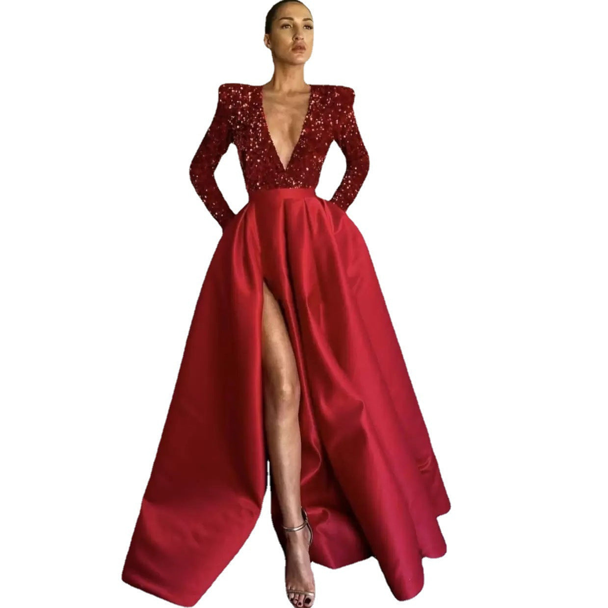 Damen Abendkleid V-Ausschnitt Hochgeschnitten Norvielle