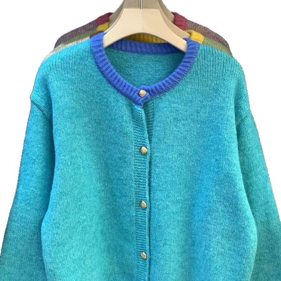 Damen Strickjacke Weich Kontrastbündchen Norvielle