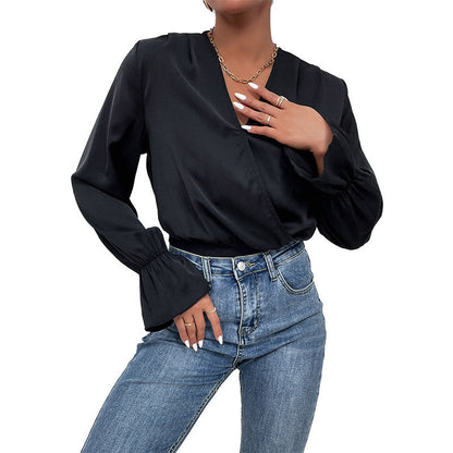 Damen Body V-Ausschnitt Voluminöse Ärmel Norvielle