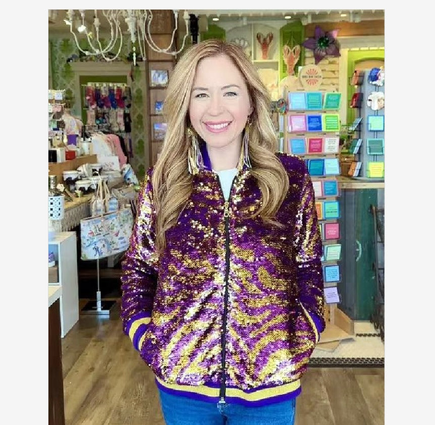 Damen Glitzerjacke Multicolore Pailletten Bomberjacke