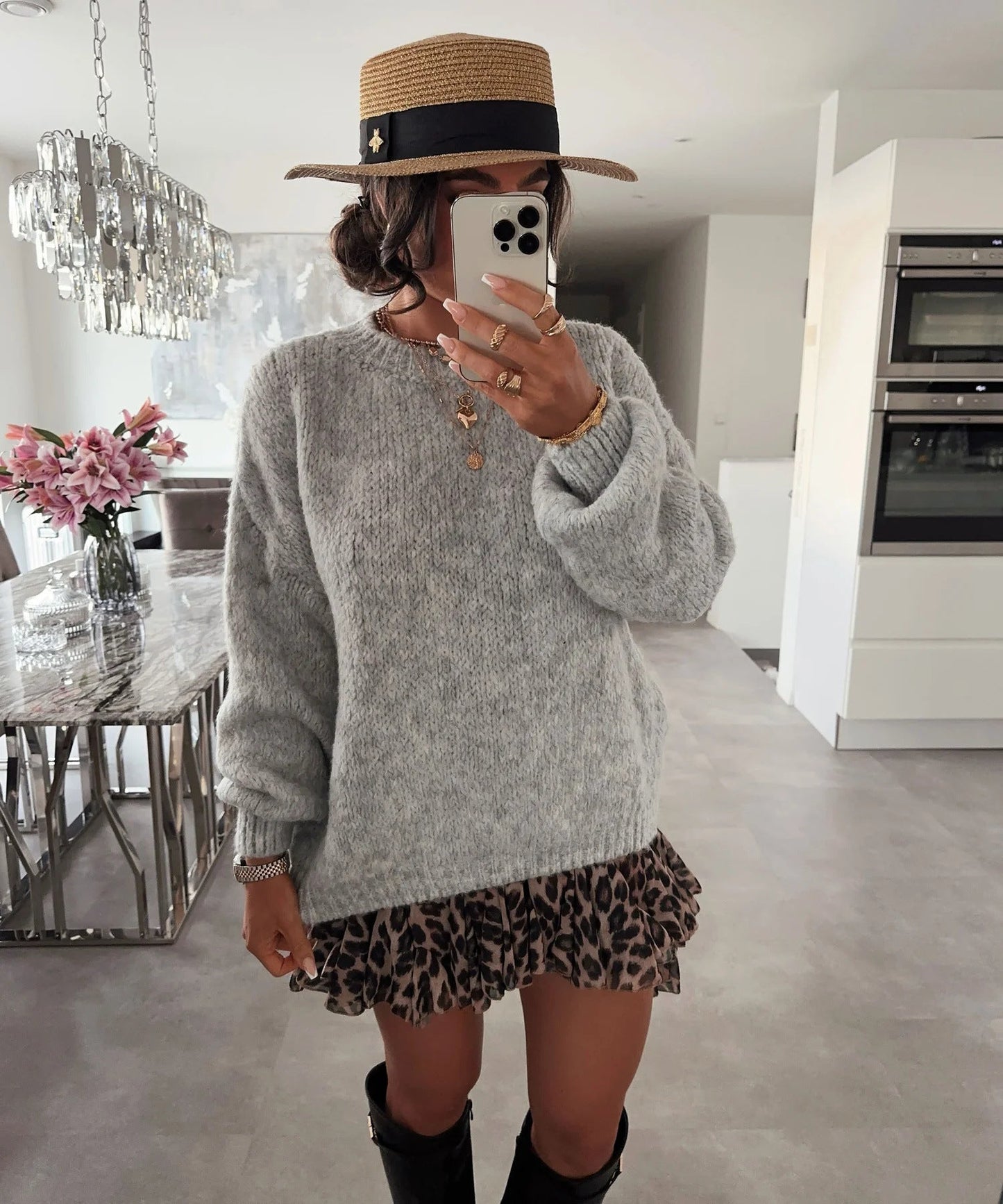 Damen Strickpullover Luftiger Look Voluminöse Ärmel Norvielle