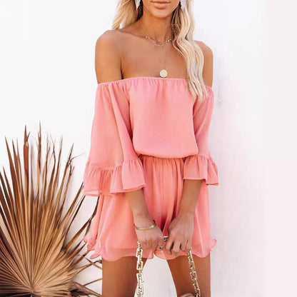 Damen Kurzoverall Off-Shoulder Voluminöse Ärmel Norvielle