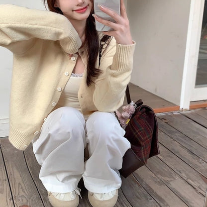 Damen Strickjacke Kurzarm Norvielle Feine Webart Beige