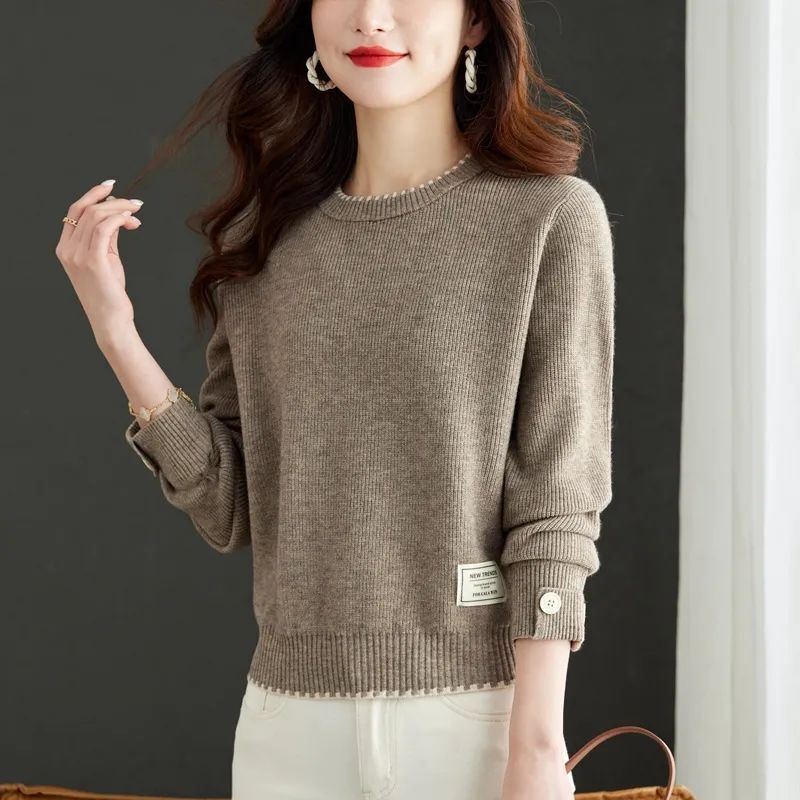 Damen Strickpullover Feine Ribstruktur Modische Knöpfe Norvielle