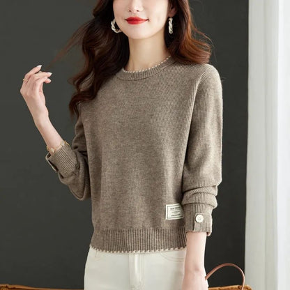 Damen Strickpullover Feine Ribstruktur Modische Knöpfe Norvielle