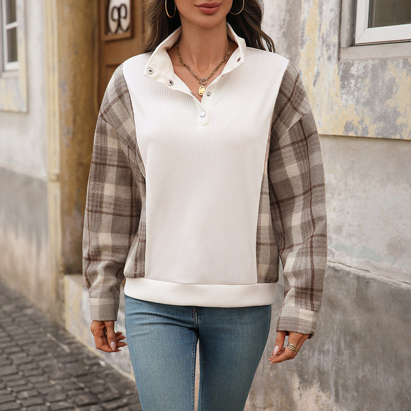 Damen Sweatshirt Karomuster Knopfdetails Norvielle - Norvielle