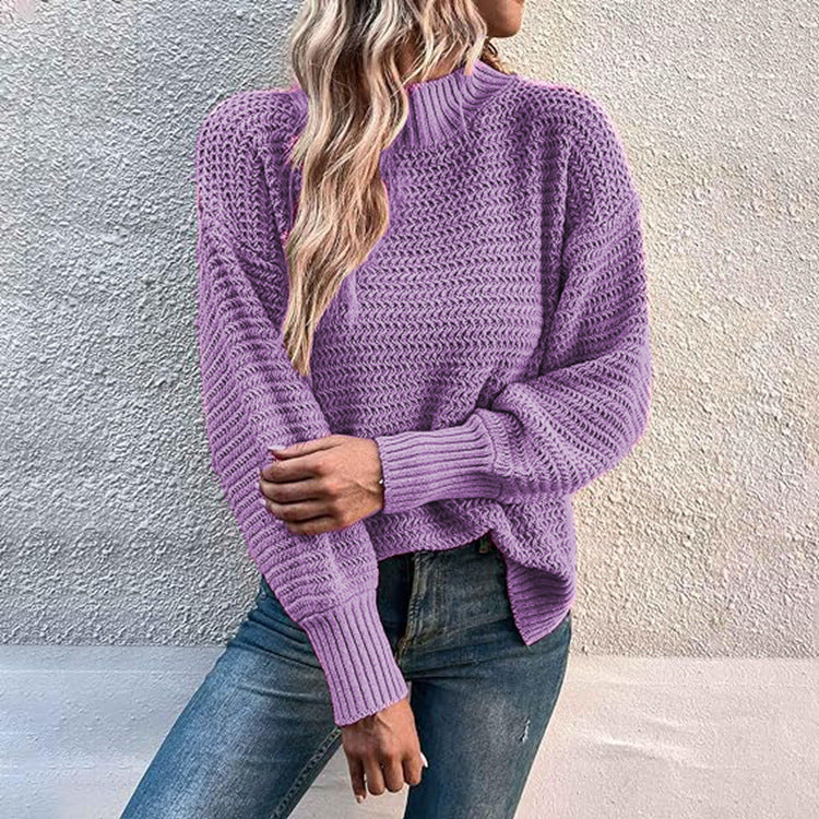 Damen Strickpullover Hochkragen Strukturmasche Norvielle