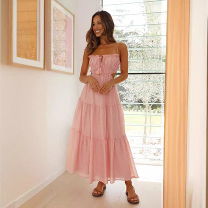 Damen Maxi-Kleid mit Raffung Spitzenakzente Norvielle