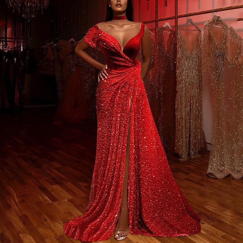 Damen Abendkleid mit Pailletten und hohem Schlitz Norvielle - Norvielle