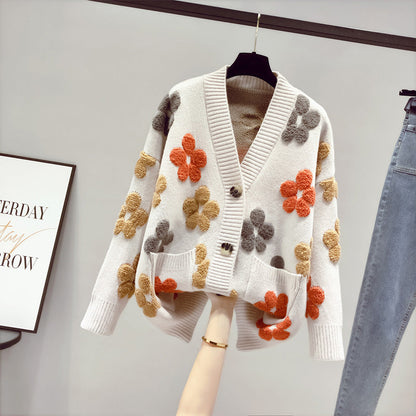 Damen Strickjacke Kuschelig Floralmuster Offen Vorne Norvielle