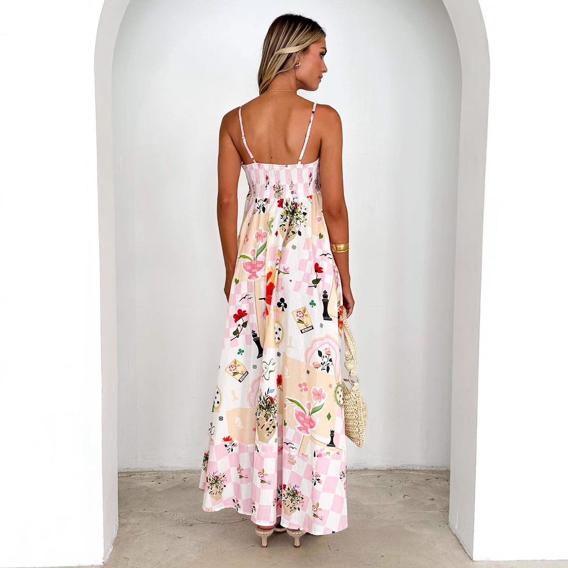 Damen Maxikleid mit Trägern und Blumenmuster