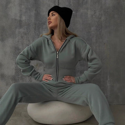 Damen Sportlicher Jumpsuit Reißverschluss Hochkragen Schwarz Norvielle - Norvielle