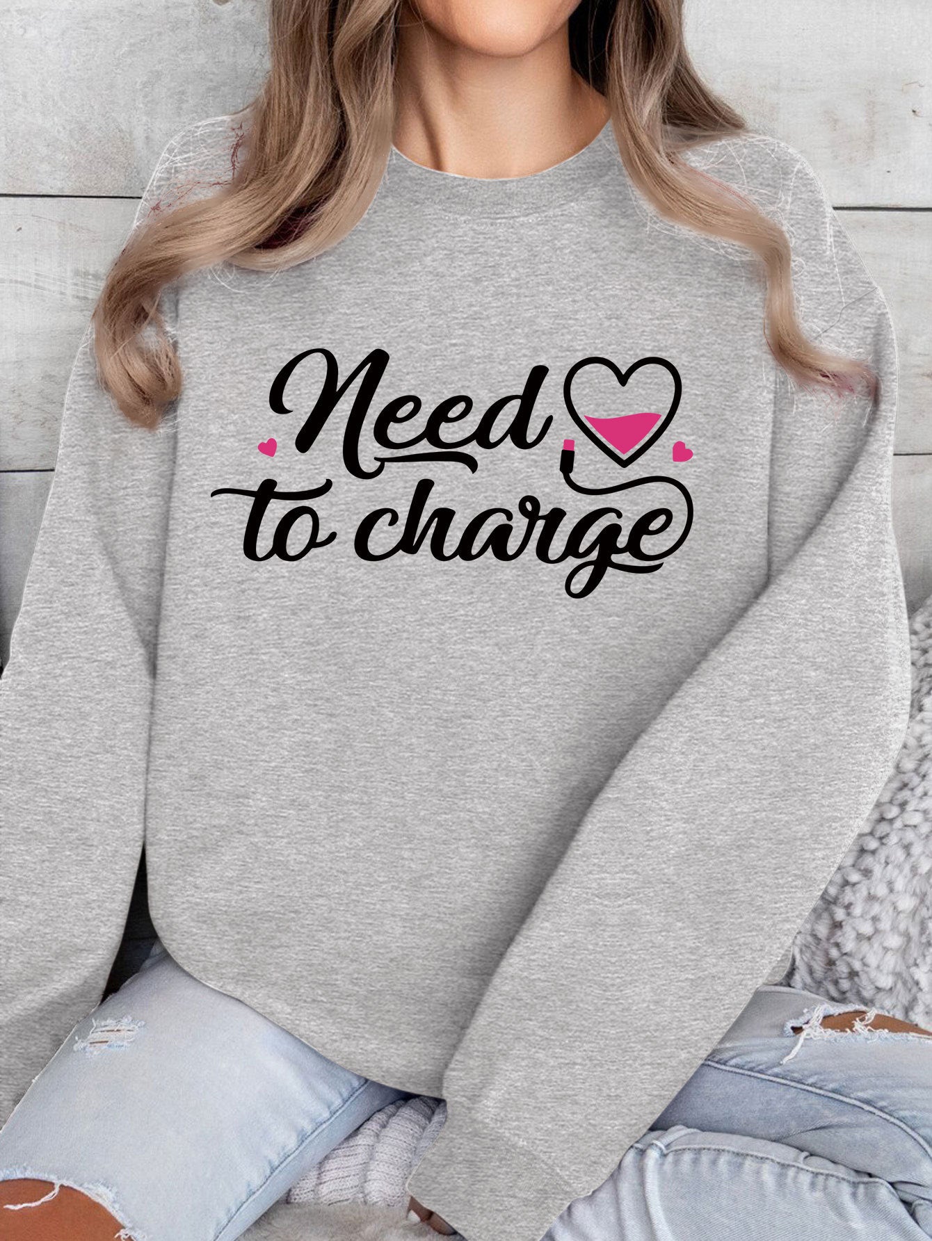 Damen Sweatshirt Herzspruch Lässig Norvielle