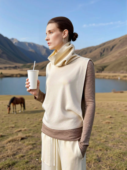 Damen Strickpullover Hochkragen Weite Hose Norvielle