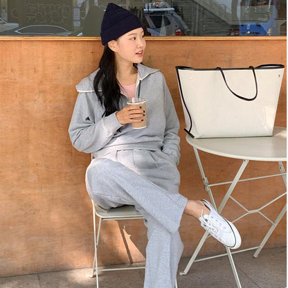 Damen Sport-Zweiteiler Set Lässiger Kragen Weite Hose