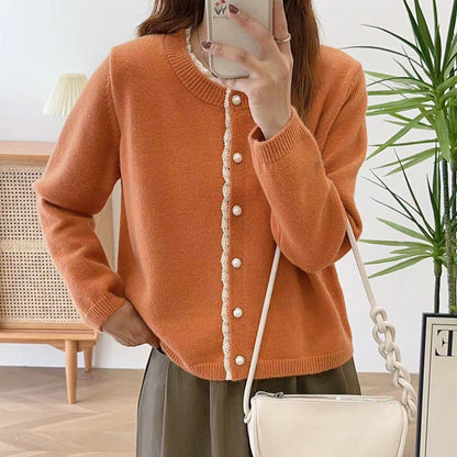 Damen Strickjacke Spitze Perlenknöpfe Norvielle