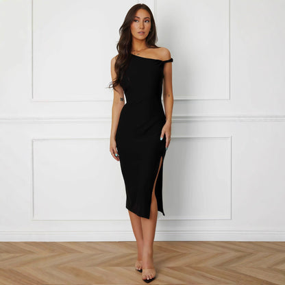 Damen Maxikleid Cut-Out Asymmetrisch Beinschlitz