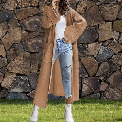 Damen Strickmantel Grobstrick Lässiger Schnitt Tiefen Taschen