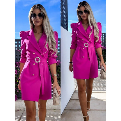 Damen Blazer-Kleid Tailliert Dekorative Brosche
