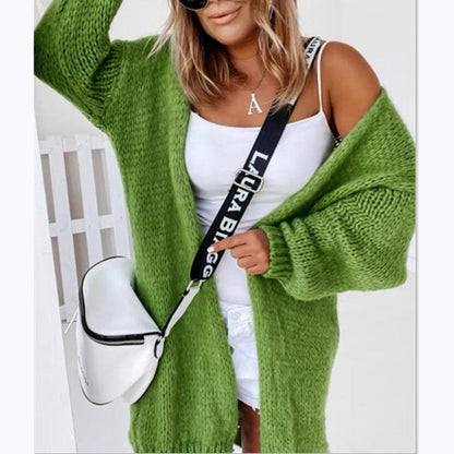 Damen Strickcardigan Offen Luftige Maschenstruktur Große Ärmel