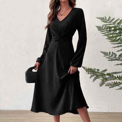 Damen Midikleid Figurformend Drapierung V-Ausschnitt Norvielle