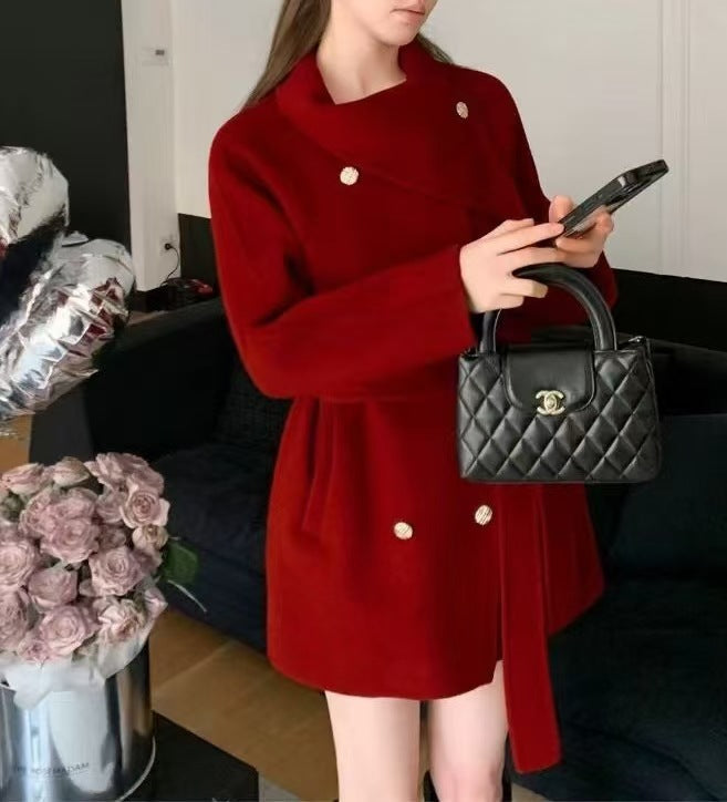 Damen Kurzjacke Asymmetrischer Kragen Goldknöpfe