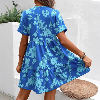 Damen Blusenkleid Lässig Fließender Schnitt Florales Design