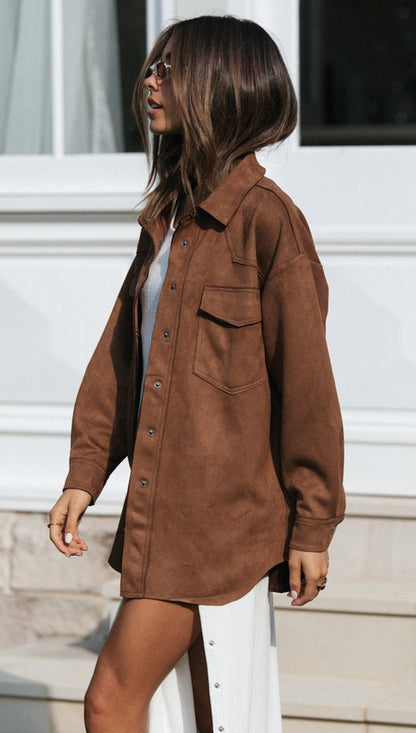 Damen Oversized Oberhemd Weiches Wildlederimitat Norvielle
