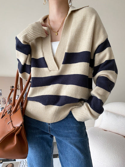 Damen Strickpullover V-Ausschnitt Asymmetrisches Muster Norvielle