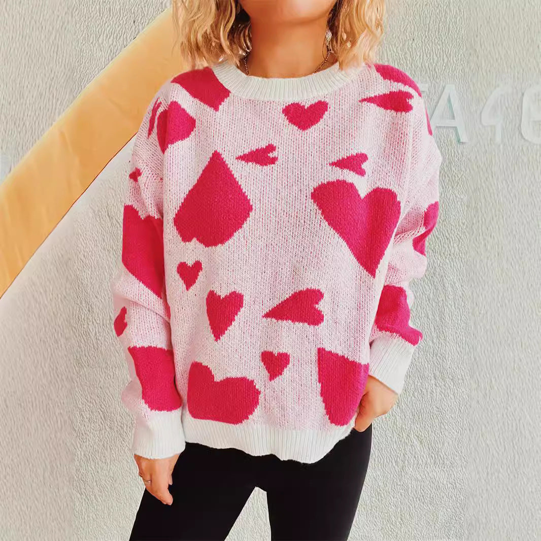 Damen Pullover Herzmuster Weitschnitt Norvielle - Norvielle