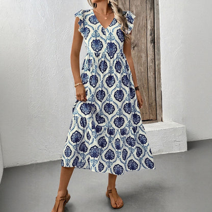 Damen Maxikleid mit Volantärmeln und Blumenmustern Norvielle