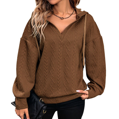 Damen Hoodie Strukturiert V-Ausschnitt Bequem Norvielle
