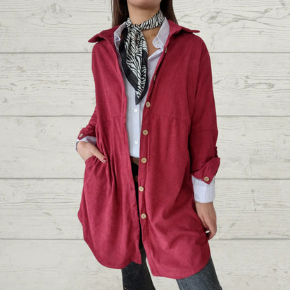 Damen Langarmhemdjacke Corddesign Strukturiert