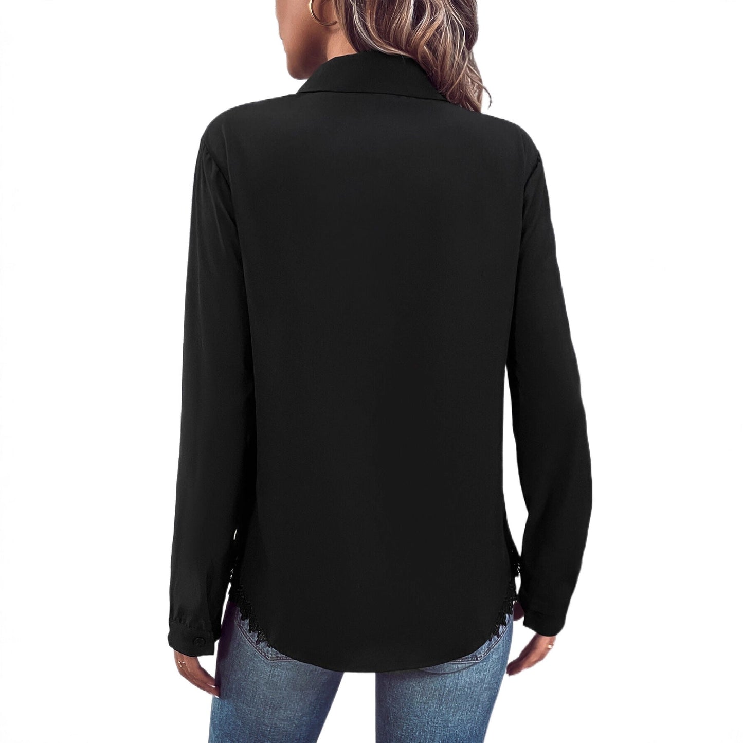 Damen Bluse Spitze Knopfleiste Norvielle