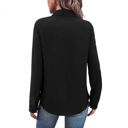Damen Bluse Spitze Knopfleiste Norvielle