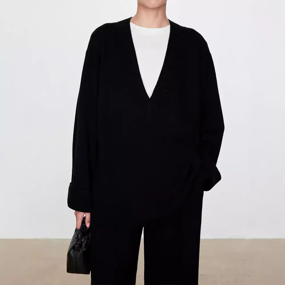 Damen Grobstrickpullover V-Ausschnitt Übergroßer Schnitt Norvielle - Norvielle