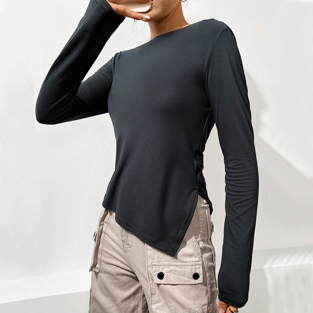 Damen Langarmbluse Lässiger Wasserfallausschnitt Eleganter Rücken