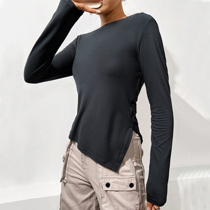Damen Langarmbluse Lässiger Wasserfallausschnitt Eleganter Rücken