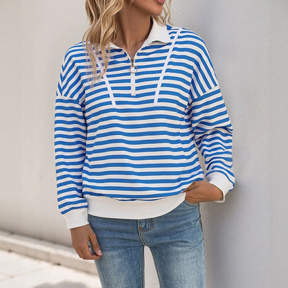 Damen Sweatshirt Streifen Kapuze Sportkragen Norvielle