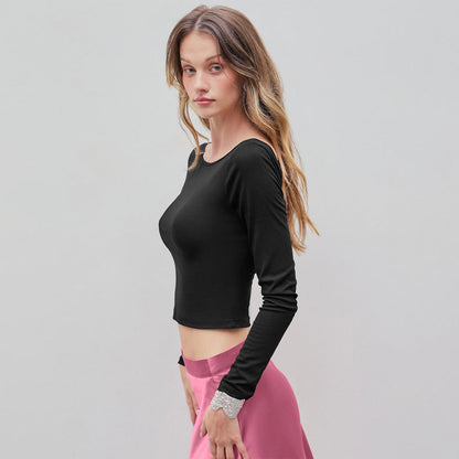 Damen Langarm-Crop- Rundhals Ausschnitt Norvielle