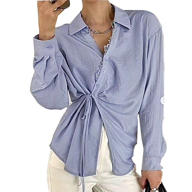 Damen Bluse mit Knoten-Detail und Rüschensaum Norvielle