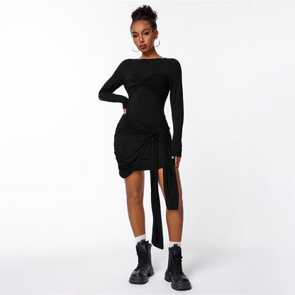 Damen Wickelkleid Länge Knie Ärmellänge Lang Seidenlook